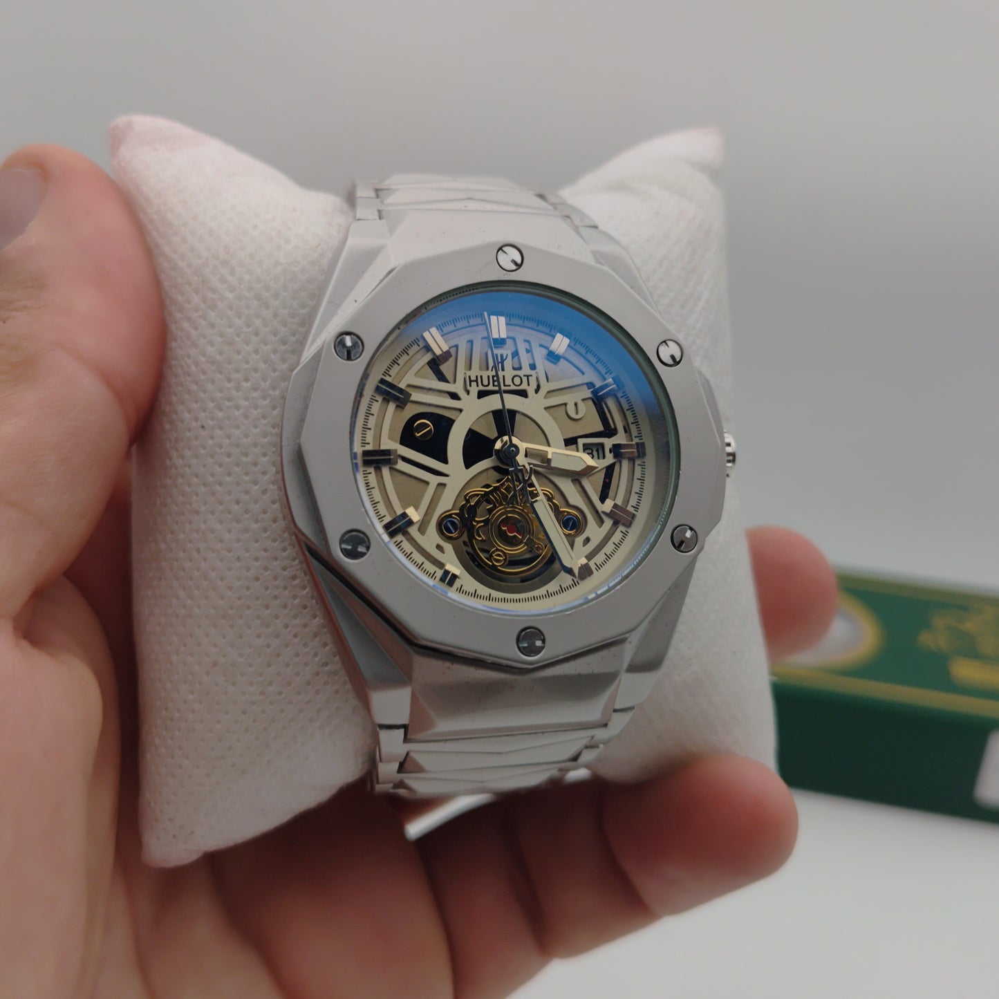 ساعة هيبلو  رجالية بيغ بانغ – تصميم مفتوح فاخر – كوارتز دقيق [أسود/فضي]