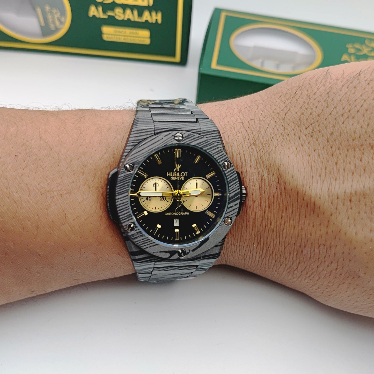 💎 ساعة "تألق التميز" – تصميم هيبلوت فاخر – نقشة فاخرة وقرص أزرق ملكي