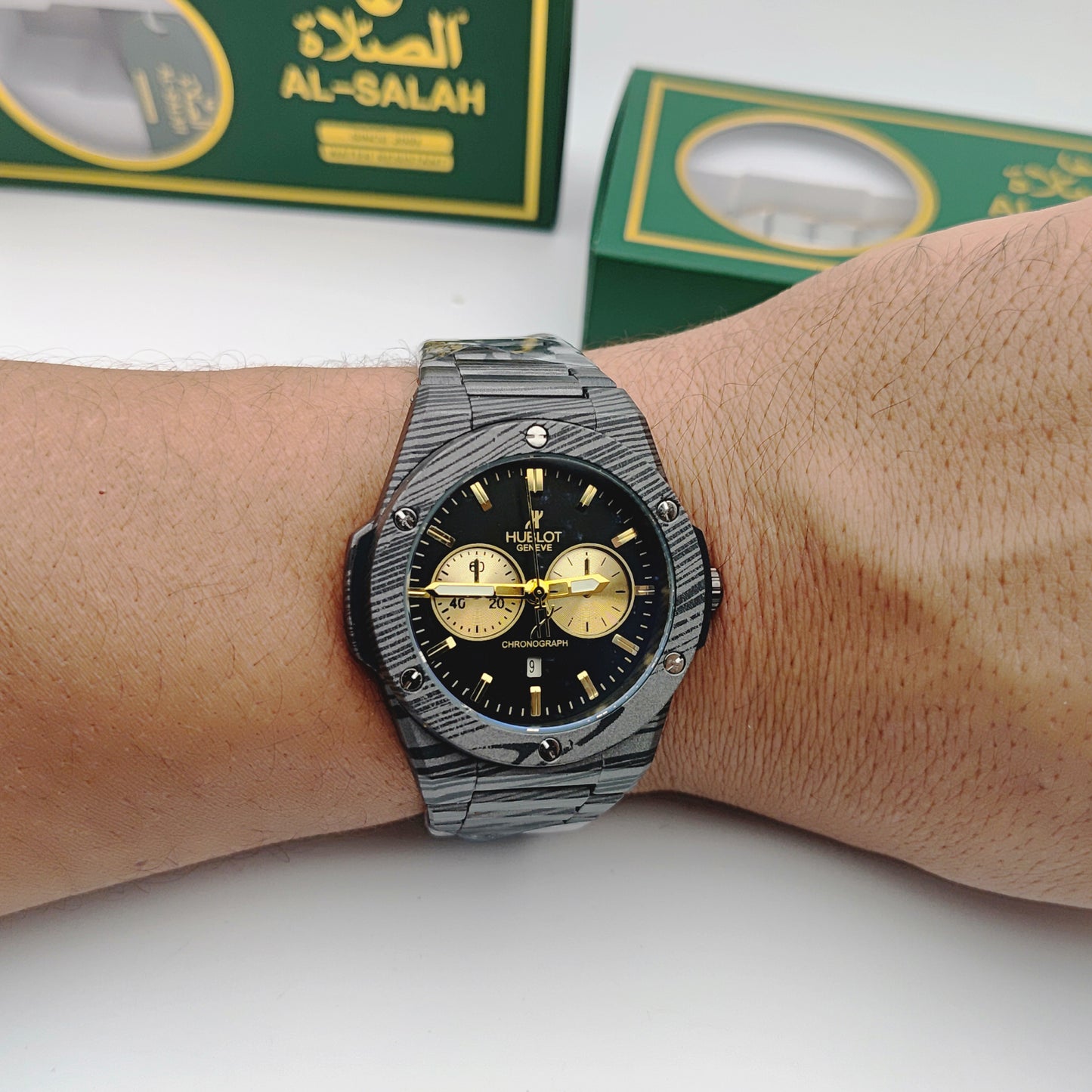 💎 ساعة "تألق التميز" – تصميم هيبلوت فاخر – نقشة فاخرة وقرص أزرق ملكي