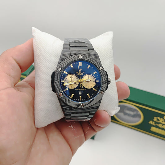 💎 ساعة "تألق التميز" – تصميم هيبلوت فاخر – نقشة فاخرة وقرص أزرق ملكي